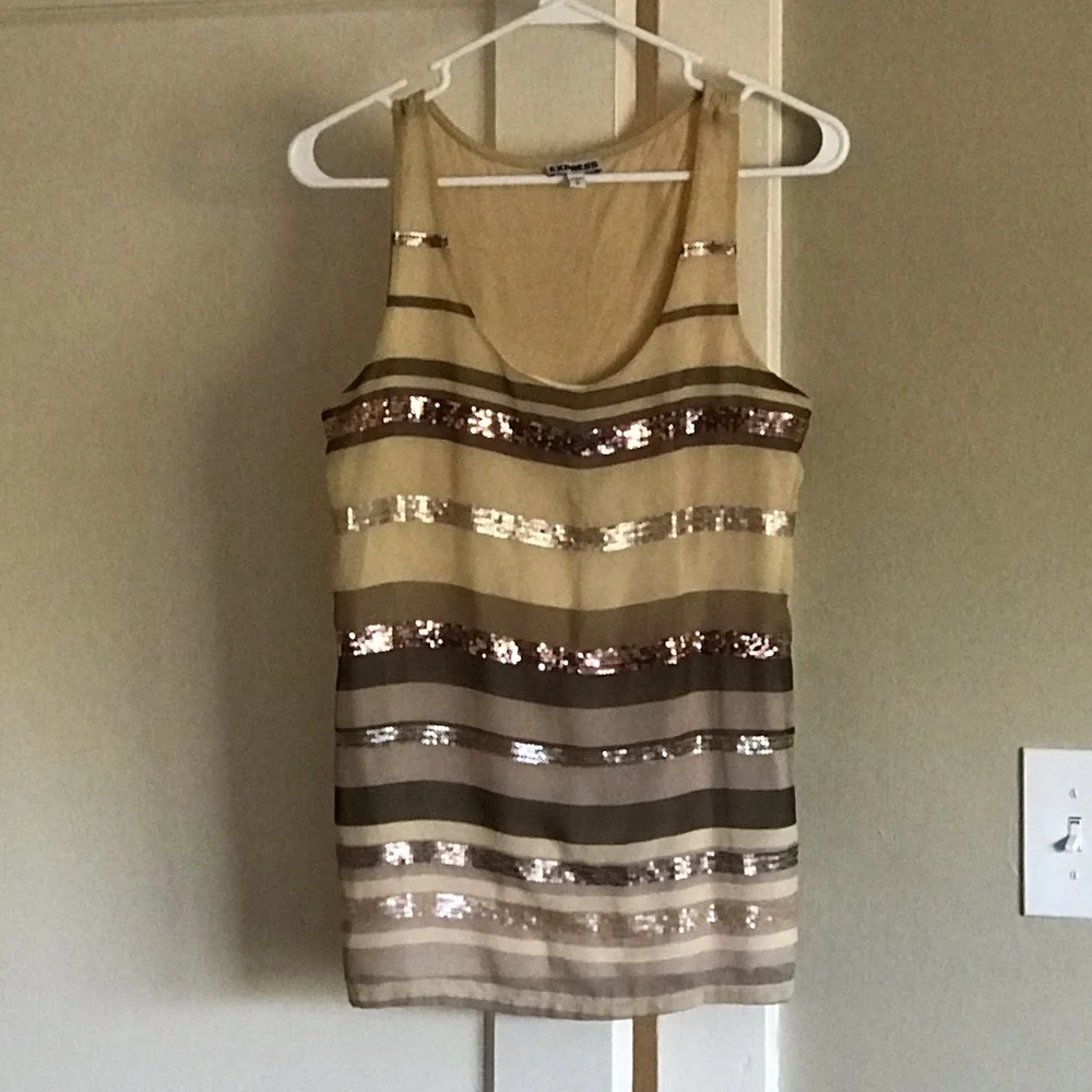 Express! Striped and Sequined Tank Top - Picture 1 of 9